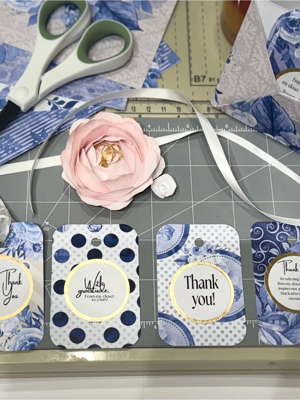 Blue Floral & Polka Dot Gift Tags - Thank You Set